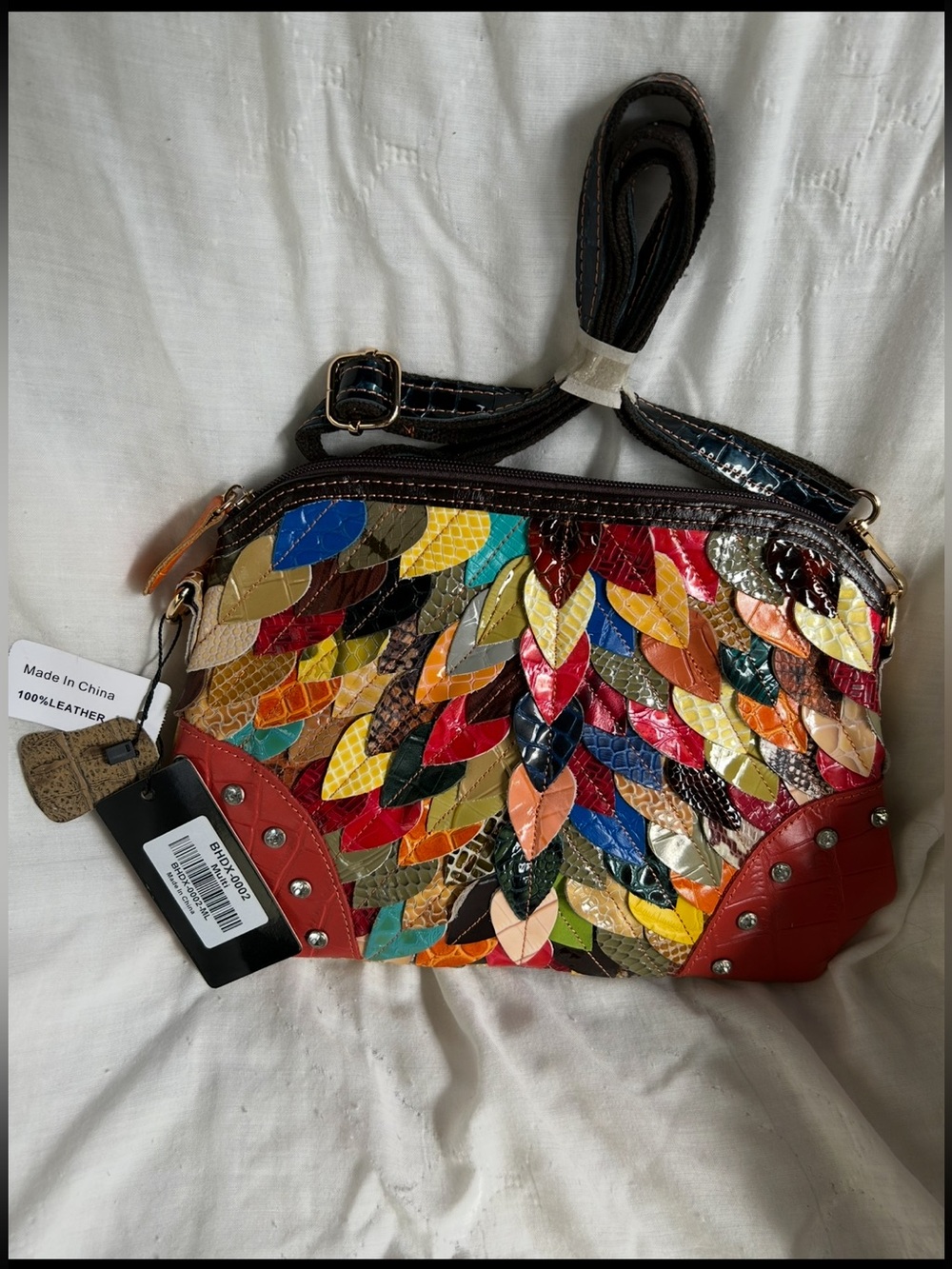 Genuine Leather Colorful Petal Crossbody Bag
